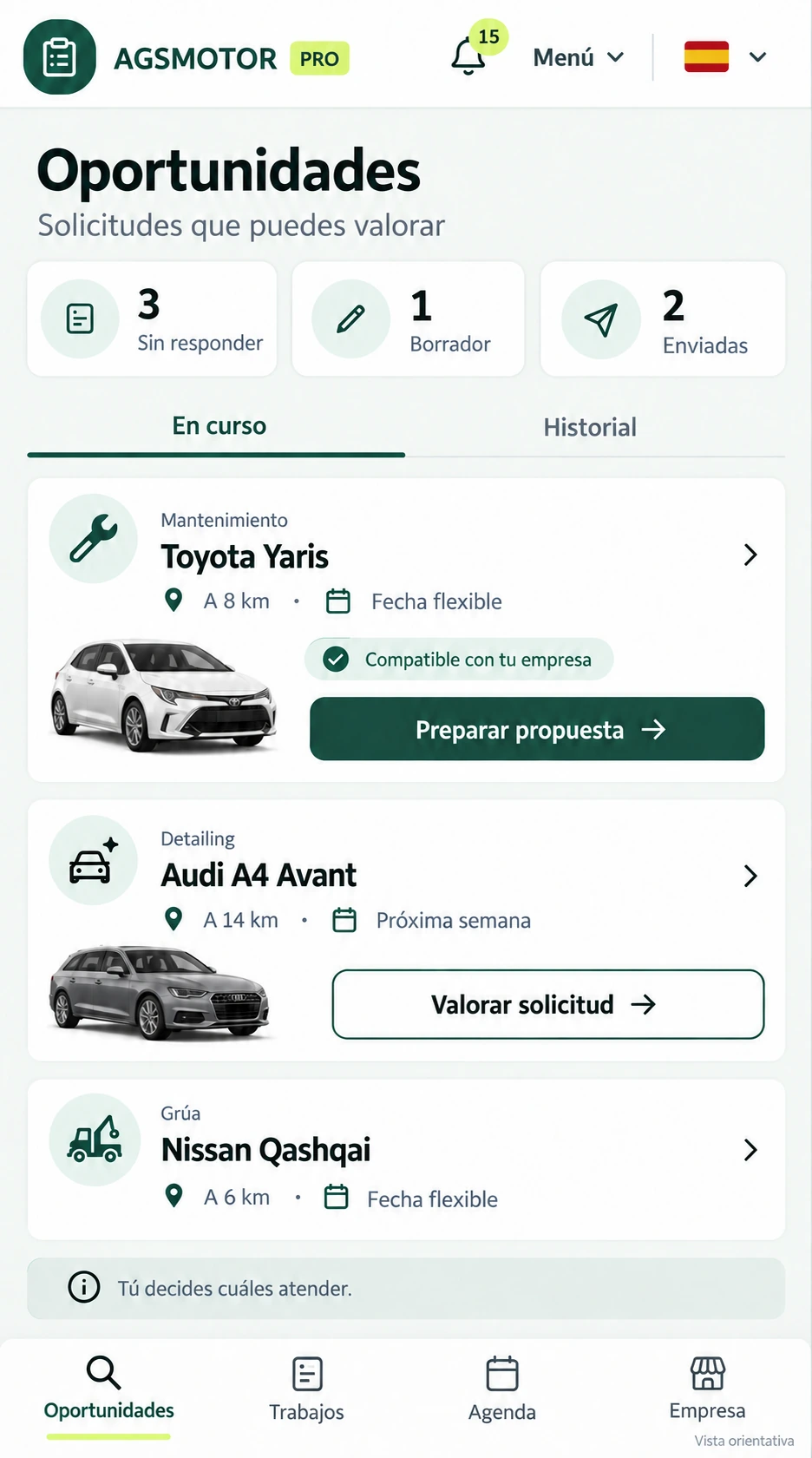 Solicitudes que valorar. Cada colaboradora decide qué oportunidades le interesa atender.